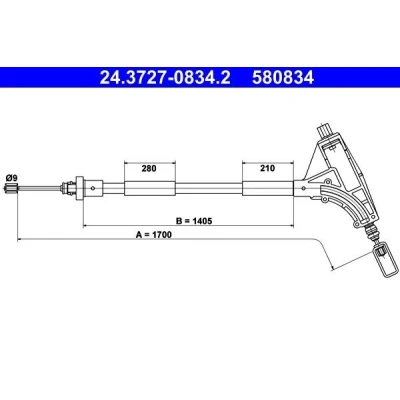 Abbildung von ATE 24.3727 0834.2 Handbremsseil 1700 PEUGEOT: 406 Coupe, Limousine, Kombi