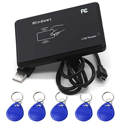 Abbildung von AMAO 125KHz RFID Reader ID Kartenlesegerät Berührungslose 14443A Kartenleser Card mit USB Schnittstelle + 5pcs EM4100 / TK4100 Key fobs