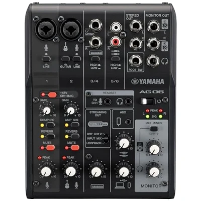 Abbildung von Yamaha AG06MK2 6 Kanal Live Streaming Mischpult mit USB Audio Interface Für Windows, Mac, iOS und Android In Schwarz