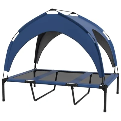 Abbildung von PawHut Erhöhtes Hundebett mit Baldachin Haustierbett Outdoor Hundeliege Dach