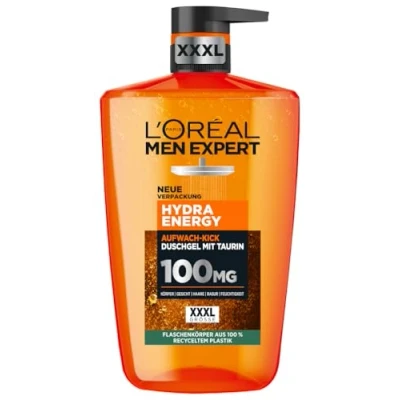 Abbildung von L&#039;Oréal Men Expert XXXL Duschgel und Shampoo für Männer, Duschbad zur Reinigung von Körper, Haar Gesicht, Herren Körperpflege langanhaltende Frische mit Taurin, Hydra Energy, 1 x 1000 ml