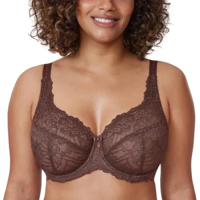 Abbildung von DELIMIRA Damen Minimizer BH Große Größen ohne Polster Vollschalen mit Spitze Taupe 85G