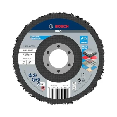 Abbildung von Bosch 1x PRO Multi Material Reinigungsscheibe N377 für kleine Winkelschleifer (für Stahlbleche, Stahl, Ø 115 mm, Körnung, Professional Zubehör Kleiner Winkelschleifer)