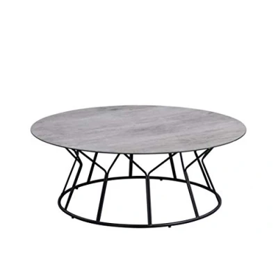 Abbildung von M2 Kollektion Couchtisch, Rund Metall Sicherheitsglas in Keramikoptik 90x35x90cm