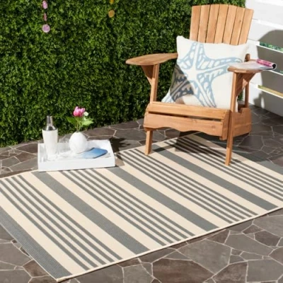 Abbildung von SAFAVIEH Geometrisch Teppich für Wohnzimmer, Esszimmer, Schlafzimmer Courtyard Collection, Kurzer Flor, Grau und Knochen, 122 X 170 cm