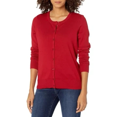 Abbildung von Amazon Essentials Damen Leichte Rundhalsstrickjacke (Erhältlich In Übergröße), Rot, S