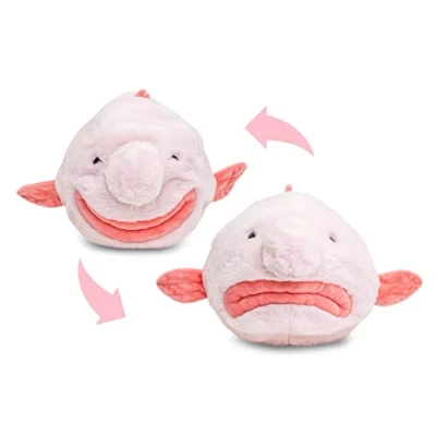 Abbildung von Uni Toys Blobfisch Flip Plüschtier 29 cm (Länge) Plüsch Fisch Stofftier, Kuscheltier, Rosa,Hellrosa,Schwarz