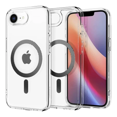 Abbildung von Spigen für iPhone 16e Hülle [Anti Vergilbung] Ultra Hybrid MagFit Case Handyhülle Transparent Dünn Slim Kompatibel mit MagSafe Zubehör Clear Carbon Fiber