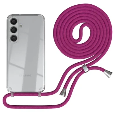 Abbildung von EAZY CASE Handykette kompatibel mit Samsung Galaxy S24 Kette zum Umhängen für Hülle Band aus Silikon stoßfeste transparente Handyhülle als Fallschutz in Pink