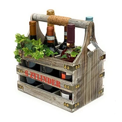 Abbildung von DanDiBo Weinträger 6 Flaschen Holz 93540 Weinregal Flaschenkiste Flaschenkorb Weinflaschenträger Flaschenträger