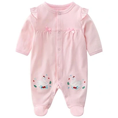 Abbildung von Baby Mädchen Overall Strampler Pyjama Baumwolle Schlafanzug Langarm Body 9 12 Monate