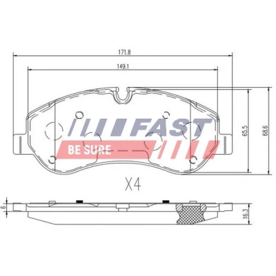 Abbildung von FAST FT29549 Bremsbelagsatz Vorderachse mit integriertem Verschleißsensor FORD: Transit Custom V362 Kastenwagen, Bus
