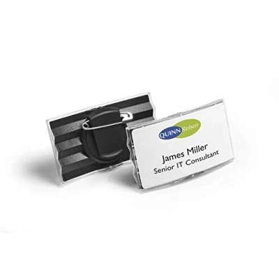Abbildung von Durable Namensschild konvex (mit drehbarer Kombiklemme, 40 x 75 mm) Packung à 25 Stück, anthrazit/transparent, 812858