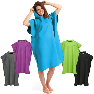 Abbildung von Fit Flip Surf Poncho Mikrofaser Umkleidehilfe Strand Badeponcho für Erwachsene Duschponcho schnelltrocknend Strandponcho Surfer Surfponchos Ultraleicht (Größe L, Cyanblau)
