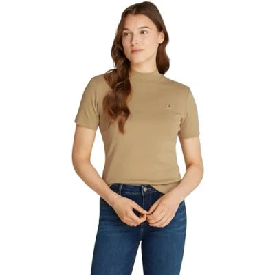 Abbildung von Tommy Hilfiger SLIM CODY CROP MOCK Tshirt basic safari, Damen, Größe: XL, Safari