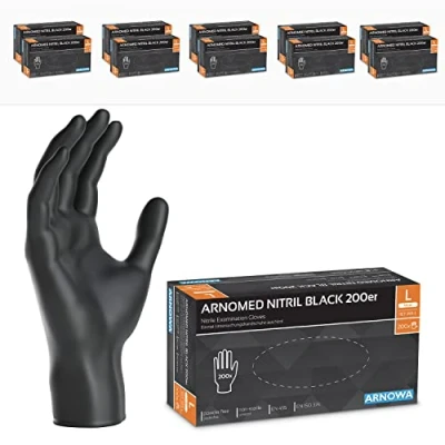 Abbildung von 2000x ARNOMED Einweghandschuhe Schwarz, Einmalhandschuhe L, Nitrilhandschuhe (10x200 Stk), Handschuhe Einweg puderfrei, Gummihandschuhe Einweg, Nitril, in S, M, L &amp; XL