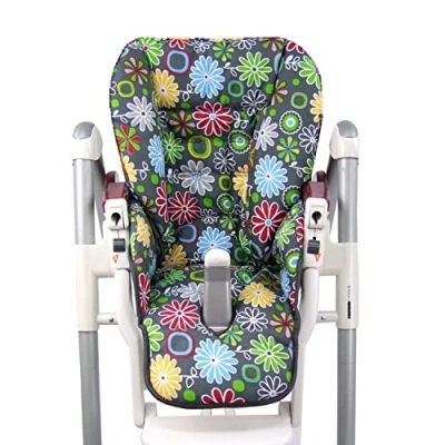 Abbildung von BAMBINIWELT Sitzkissen Ersatzbezug Bezug kompatibel mit Peg Perego Prima Pappa Diner DESIGN (grau bunte Blumen)