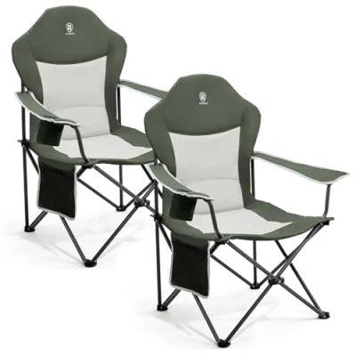 Abbildung von EVER ADVANCED Luxus Campingstuhl Faltbar 160 KG Belastbar Ultragroß mit Hochlehner Bequem Gepolster Klappstuhl Camping Garten Balkon Strand, Stuhl Sessel Gartenstuhl Anglerstuhl