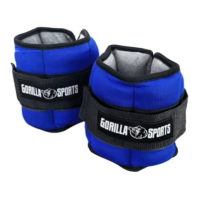 Abbildung von GORILLA SPORTS® Gewichtsmanschetten 2er Set, Verstellbar, 0,45kg 2,25 kg je Gelenk, Neopren, Farbwahl Handgelenk Laufgewichte, Ankle Weights, Gewichte für Beine und Arme, Fußgewichte (Blau)