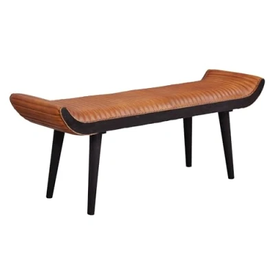 Abbildung von FINEBUY Bettbank FB53694 (Sitzbank Echtleder Massivholz Braun 125x51x38 cm), Design Polsterbank Flur, Lederbank Bank Modern