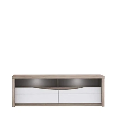 Abbildung von FORTE Saint Tropez TV Unterschrank mit 2 Schubladen, Holzwerkstoff, Weiß Glanz kombiniert Sandeiche Dekor, 52,7 x 147,7 49,3 cm
