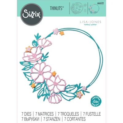 Abbildung von Sizzix 666522 Thinlits Stanzschablonen, rund, Blumenmuster, Kunststoff Papier, Silver, One Size