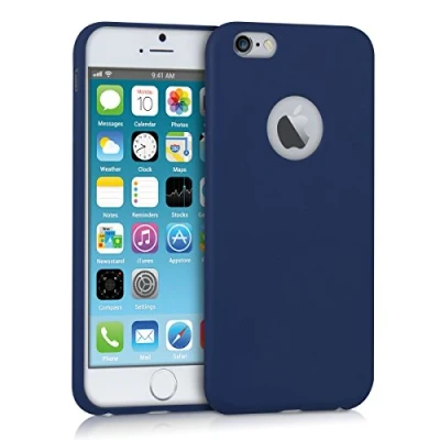 Abbildung von kwmobile Hülle kompatibel mit Apple iPhone 6 / 6S weiches TPU Silikon Case Cover geeignet für kabelloses Laden Dunkelblau matt