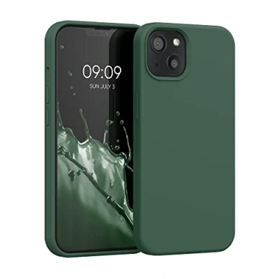 Abbildung von kwmobile Hülle kompatibel mit Apple iPhone 13 Silikon Handy Case Handyhülle weiche Oberfläche kabelloses Laden Moosgrün