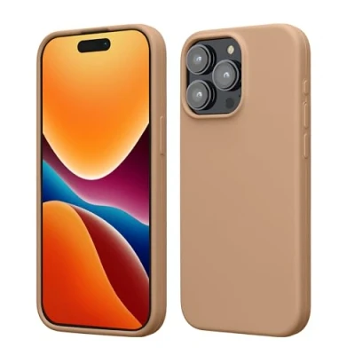 Abbildung von kwmobile Hülle für das iPhone 15 Pro Max Silikon Handy Case stoßfeste Handyhülle mit weicher Oberfläche Cappuccino