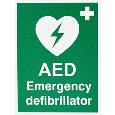 Abbildung von Seco AED Notfall Defibrillator Schild, 150 mm x 200 1 mm, halbstarrer Kunststoff