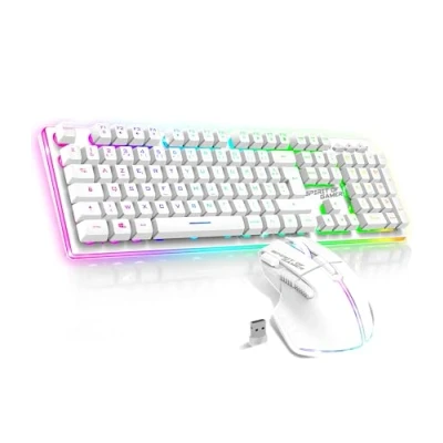 Abbildung von Spirit of Gamer x MK600 Kabellose Gaming Tastatur, weiß, wiederaufladbar, RGB Französisches AZERTY Layout mit Hintergrundbeleuchtung Keyboard Semi Mechanisch Wireless Mouse 4800 DPI