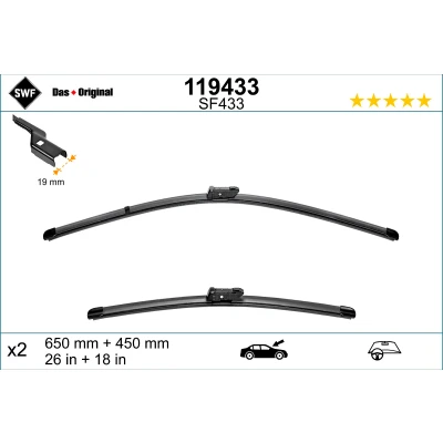 Abbildung von Scheibenwischer Swf 119433 vorne Flachbalkenwischblatt BMW: 6 Gran Turismo, RENAULT: Express Kastenwagen, Kangoo III Box Body / MPV, MPV