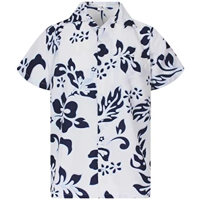 Abbildung von King Kameha Funky Hawaii Hemd, Kurzarm, Hibiscus, Weiß Navy, XL