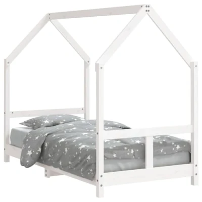 Abbildung von vidaXL Kinderbett, Kinder Bettgestell mit robusten Latten, Hausbett für Kleinkinder ab 4 Jahren, Einzelbett Jugendbett Holzbett, Weiß 80x160 cm Massivholz Kiefer