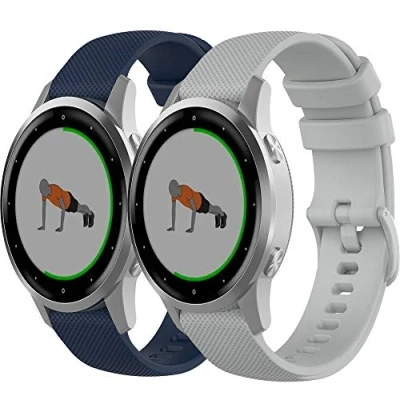 Abbildung von Yikamosi Kompatibel mit Garmin Vivoactive 4S Armband,18MM Schnellverschluss Weiches Silikon rostfreiem Metallverschluss Ersatzbänder für 4S/Vivomove 3S,Mitternachtsblau+Grau