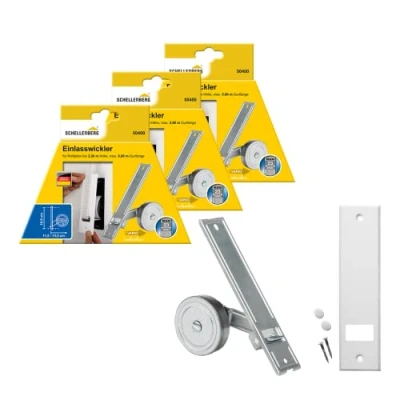 Abbildung von 3er Set Schellenberg 50400 Einlasswickler MAXI + 53603 Abdeckplatte Standard, Lochabstand 18,5 cm, Gurtwickler für Rollladengurte mit 23 mm Breite inklusive passender Blende in Weiß