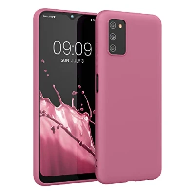 Abbildung von kwmobile Hülle kompatibel mit Samsung Galaxy A03s weiches TPU Silikon Case Cover geeignet für kabelloses Laden Dark Rose