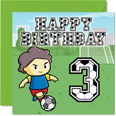 Abbildung von 3. Geburtstagskarte für Jungen Fußballfan Karte 3 Jahre alter Jungen, Geburtstagskarten Ihn, 145 mm x Grußkarte Sohn, Bruder, Enkel, Neffe, Cousin, dritter Geburtstag