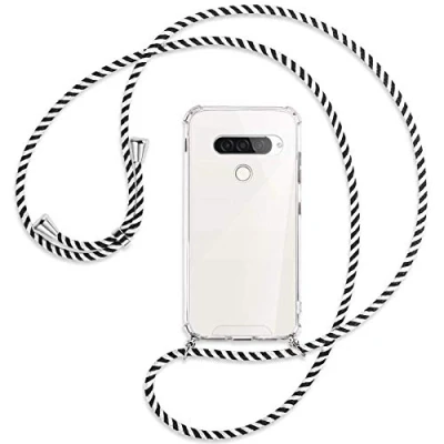 Abbildung von mtb more energy® Handykette kompatibel mit LG G8S ThinQ (LM G810, 6.21&#039;&#039;) Black &amp; White Smartphone Hülle zum Umhängen Anti Shock Full TPU Case