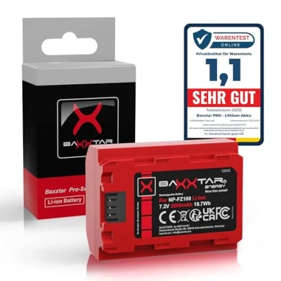 Abbildung von Baxxtar Pro NP FZ100 2600mAh Akku (Generation IV) kompatibel mit Sony FX30 Alpha 6700 A1 7 IV 7C II 7CR 7R V ZV E1 etc