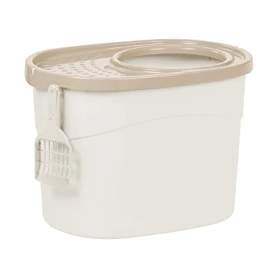 Abbildung von Iris Ohyama Katzenklo mit Schaufel, bis 7 kg, Weiß/Beige, Deckel, Katzentoilette, leicht reinigen, Für große Katzen, Kätzchen, geschlossen, XXL Toilette, BPA frei, Cat Litter Box, TECL 20
