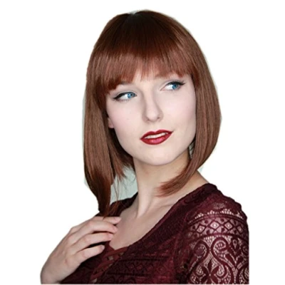 Abbildung von Prettyland Damen Bob Perücke Mittellang 35cm Kurz Haar Wig Glatt Braun Kupfer rot C748