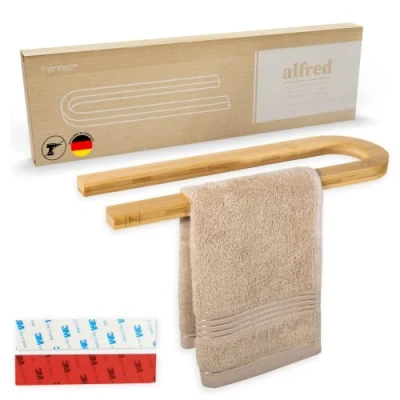 Abbildung von HENNEZ Handtuchhalter Handtuchstange ohne Bohren Wand, Bad aus Bambus