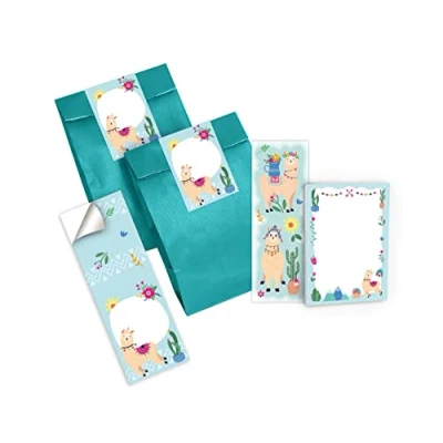 Abbildung von Junapack 6 Lesezeichen + Mini Notizblöcke Geschenktüten (Petrol) Aufkleber Lama Mitgebsel Gastgeschenk beim Kindergeburtstag Mädchen