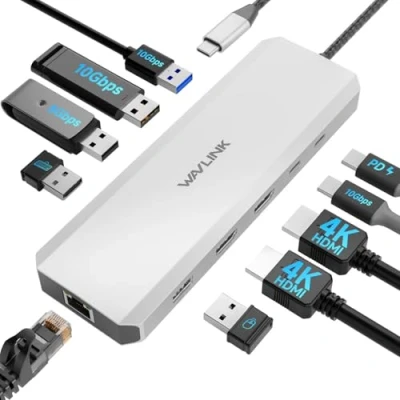 Abbildung von Laptop Dockingstation, WAVLINK 10G USB C Hub mit Dual HDMI, 100W PD IN, 10Gbps A/C 3.2, 5Gbps A, USB2.0, Gigabit Ethernet für Dell/HP/Lenovo usw., nur Windows Systerm Computer