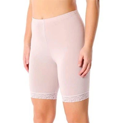 Abbildung von Merry Style Damen Kurze Leggings mit Spitze Freizeithose High Waist Radlerhose Hohe Taille aus Viskose MS10 431 (Puderrosa, 4XL)
