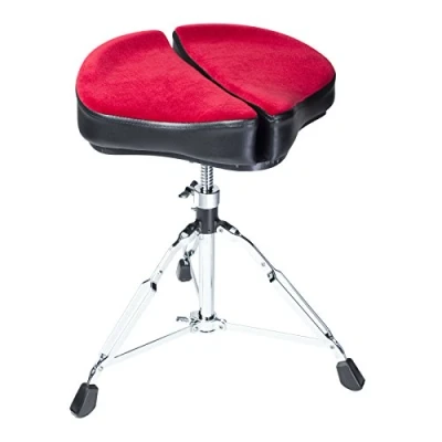 Abbildung von Fame D9300 Drumhocker, Split Seat, Doppelstrebig, Sattelform, Vinylbezug, Stufenlose Höheneinstellung, Memory Lock System, Ultra Stabil, Rückenschonend, 490 700mm Höhe, Verchromtes Finish