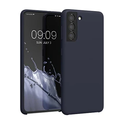 Abbildung von kwmobile Hülle kompatibel mit Samsung Galaxy S21 Silikon Handy Case Handyhülle weiche Oberfläche kabelloses Laden Heidelbeerblau