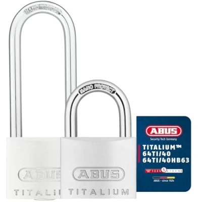 Abbildung von ABUS Vorhängeschloss Titalium 64TI/40 + HB63 3er Set, gleichschließend Kellerschloss mit Schlosskörper aus Spezial Aluminium gehärteter Stahlbügel Sicherheitslevel 5