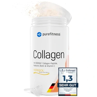 Abbildung von Purefitness Verisol® Collagen Pulver 600g [NOTE 1,3] mit BEAUTY Formel Patentiertes Peptide Kollagen Hyaluron, Biotin &amp; Vitamin C